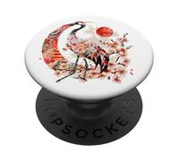 Grue à Couronne Rouge Origami Fleurs de Cerisier du Japon PopSockets PopGrip Adhésif