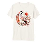 Grue à Couronne Rouge Origami Fleurs de Cerisier du Japon T-Shirt Haut de Gamme