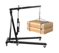 Grue à moteur, 148 x 90 cm, pliable, 2 tonnes, en acier au carbone très résistant, avec 6 roulettes pivotantes en fer, pour réparation automobile, atelier, garage (noir)