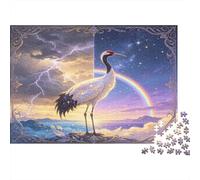 Grue Blanche Ciel Coloré Puzzle 1000 Pièces Papier Puzzle pour Adultes Paysage Nocturne Puzzle en Famille Détente Concentration Décor Cadeau 38x26cm/1000pcs