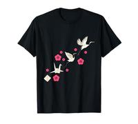 Grue Cendrée Fleurs Origami Amoureux Oiseaux Nature Mignon T-Shirt