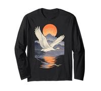 Grue Coucher De Soleil Vol Japon Nature Calme Zen Art Manche Longue