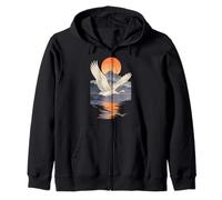 Grue Coucher De Soleil Vol Japon Nature Calme Zen Art Sweat à Capuche