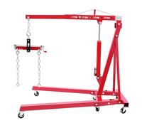 Grue d'atelier 2 tonnes avec hauteur de levage maximale 148 cm pliable support moteur grue élévateur de moteur avec pompe hydraulique 8T 6 roues (2 roulettes pivotantes) et 4 niveaux de charge