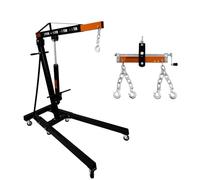 Grue De Moteur 2 Tonne 2000KG & Équilibreur De Charge 900kg Treuil Poutre De Support Cro-chets Doubles Chaîne Pompe Hydraulique Poignée Pieds Pliants Cric Atelier Garage 4 Posi-tions JIB Automobile