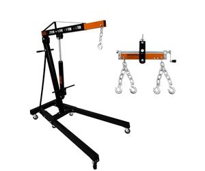 Grue De Moteur 2 Tonne 2000KG & Équilibreur De Charge 900kg Treuil Poutre De Support Cro-chets Doubles Chaîne Pompe Hydraulique Poignée Pieds Pliants Cric Atelier Garage 4 Posi-tions JIB Automobile