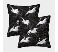 Grue du Japons Housse De Coussin Style d'art Traditionnel à l'encre Taie d'oreiller Adaptée pour Canapé Salon Chambre Décoration De La Maison,45x45cm Paquet De 2