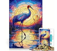 Grue en vitrail au Coucher du Soleil Puzzle de 1000 pièces pour Adolescents Décoration Murale Assemblage Facile Design Lumineux et Relaxant 38x52cm