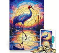 Grue en vitrail au Coucher du Soleil, Puzzle de 1000 pièces pour Adolescents, Jeu de réflexion et d'évasion apaisant, Cadeau attentionné 50x75cm