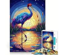 Grue en vitrail au Coucher du Soleil Puzzle de 1000 pièces pour Adolescents Stimule la mémoire, se détend, Bords précis, 50x75cm