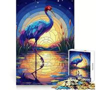 Grue en vitrail au Coucher du Soleil Puzzle de 1000 pièces pour Adolescents Stimule la mémoire, se détend, Bords précis, 50x75cm