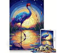 Grue en vitrail au Coucher du Soleil, Puzzle de 1000 pièces pour Adultes, Cadeau pour renforcer Les Souvenirs, Moments de sérénité, qualité supérieure, idéal pour Les vœux du Père Noël 38x52cm