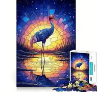 Grue en vitrail au Coucher du Soleil, Puzzle de 1000 pièces pour Adultes, Jeu intellectuel et Relaxant, pièce d'art de qualité 38x52cm