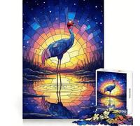 Grue en vitrail au Coucher du Soleil, Puzzle de 1000 pièces pour Adultes, Jeu intellectuel et Relaxant, pièce d'art de qualité 38x52cm