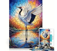 Grue en vitrail dans l'eau Puzzle de 1000 pièces pour Adolescents Jeu Intelligent et Convivial Découpe Lisse Liste de souhaits du Père Noël 38x52cm