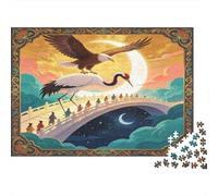 Grue et Aigle en Vol Puzzle 1000 Pièces Papier Jeu de Puzzle 1000 Pièces Scène de Pont Nocturne Relaxation Famille Concentration Cadeau nan