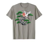 Grue Japonaise Pin Arbre Soleil Rouge Zen Nature Art T-Shirt