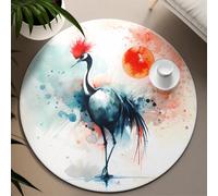 Grue Japonaise Rond Tapis pour Le Salon Oiseau Oriental Rouge Soleil Asiatique Accent Tapis de Sol Lavable Mince pour l’entrée du Bureau 240cm