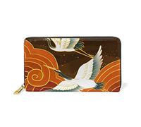 Grue Oiseau Nuage Soleil Japon Portefeuille Zipper Long Bourse en Cuir Véritable avec Titulaire de la Carte de Crédit pour Téléphone Femmes Fille Hommes