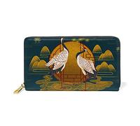 Grue Soleil Paysage Japon Portefeuille Zipper Long Bourse en Cuir Véritable avec Titulaire de la Carte de Crédit pour Téléphone Femmes Fille Hommes