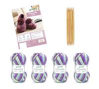 Gründl 2614-A-42 Kit de tricot avec instructions et aiguilles Violet/vert/multicolore 25 x 16 x 7 cm