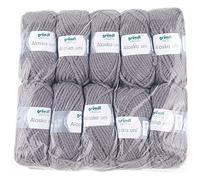 Gründl Alaska Uni, Avantage Pack de 10 à Tricoter 100 g Fil Tricoté à la Main 80% polyacrylique, 20% Coton, Gris Moyen, 40 x 37 x 11 cm