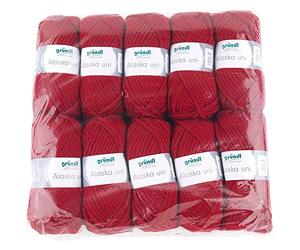 Gründl Alaska Uni, Avantage Pack de 10 à Tricoter 100 g Fil Tricoté à la Main 80% polyacrylique, 20% Coton, Rot, 40 x 37 x 11 cm