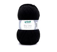 Gründl Big Lisa Premium (fil à tricoter et à crochet au caractère laine en 100% polyacrylique, 250 g/665 m, taille des aiguilles : 3,5-4,5, 1 x 250 g), noir