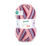 Gründl Big Mamma Print XXL Pelote de laine à tricoter 100 % polyacrylique douce et agréable pour la peau - 400 g/1040 m - Taille des aiguilles 3,5-4,5 - Saumon cerise mauve bleu clair