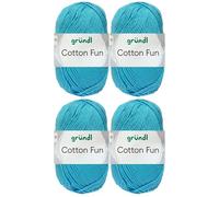 Gründl Cotton Fun Lot de 4 pelotes de fil à crochet de 50 g en 100 % coton avec instructions pour le filet de courses (09 bleu ciel)