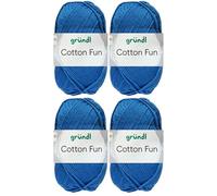Gründl Cotton Fun Lot de 4 pelotes de fil à crochet de 50 g en 100 % coton avec instructions pour le filet de courses (10 bleu roi)