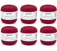 Gründl Laine Häkelgarn 100 - laine fine estivale pour le crochet - brillante et lavable - fil de coton - 100 % coton - 6 pelotes 100 g / 566 m - taille d’aiguille 1,5 - 2 - Marron rouge