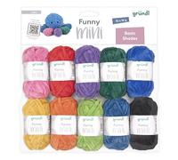 Gründl Funny Mini Shades yarn - soft chenille wool for crocheting small figures - 100% polyester - 10 mini balls 15 g/18 m - needle size 5-6 - colored