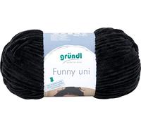 Gründl Funny Uni Fil à tricoter et crochet (fil chenille velouté 100% polyester, 100 g/120 m, taille des aiguilles 5-6, 1 x 100 g) Noir