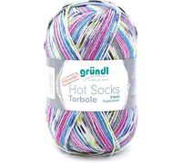Gründl Hot Socks Torbole Pelote de laine pour chaussettes 75% laine vierge et 25% polyamide 4 fils pour chaussettes 100 g/420 m Taille des aiguilles 2,5 à 3 mm 100 g Lavande/capri/prune/blanc/vert