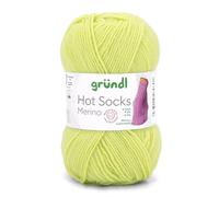 Gründl Hots Socks Merino uni - Laine pour chaussettes - 4 brins - 50 g / 200 m - 75 % laine vierge (mérinos superwash) - 25 % polyamide - Sans mulesing - Certifié Öko-Tex Standard (07 citron vert)
