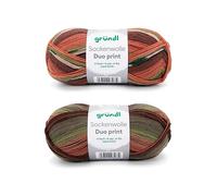 Gründl laine à chaussettes Duo - fil à tricoter pour 2 paires de chaussettes - résistant et agréable à porter - 75% laine,25% polyamide - 2 pelotes 100g/420 m - taille d’aiguille 2,5-3 - orange-vert