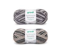 Gründl laine à chaussettes Duo - fil à tricoter pour 2 paires de chaussettes - résistant et agréable à porter - 75% laine,25% polyamide - 2 pelotes 100g/420 m - taille d’aiguille 2,5-3 - gris-noir