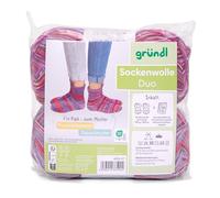 Gründl laine à chaussettes Duo - fil à tricoter pour 2 paires de chaussettes - résistant et agréable à porter - 75% laine,25% polyamide - 2 pelotes 100g/420 m - taille d’aiguille 2,5-3 - lilas