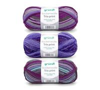 Gründl laine à chaussettes Trio - fil à tricoter pour 3 paires de chaussettes - résistant et agréable à porter - 75% laine,25% polyamide - 3 pelotes 100g/420 m - taille d’aiguille 2,5-3 - violet