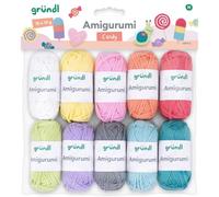 Gründl Laine Amigurumi - laine fine pour crocheter de petites figurines - brillante et respectueuse de la peau - 100% coton - 10 mini-pelotes 10 g / 23 m - taille d’aiguille 3-4Couleurs pastel