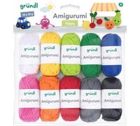 Gründl Laine Amigurumi - laine fine pour crocheter de petites figurines - brillante et respectueuse de la peau - 100% coton - 10 mini-pelotes 10 g / 23 m - taille d’aiguille 3-4Multicolore
