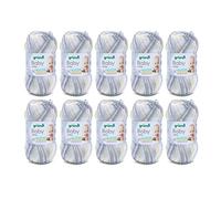 Fil Gründl Baby color (fil pour tricot & crochet au caractère laineux, composé de 70% d’acrylique et 30% de polyamide, 50 g / 150 m, aiguilles n° 3 ½ à 4 ½, 10 x 50 g), Bleu Multicolore