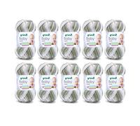 Gründl Laine Baby color - laine pour bébé à crocheter et à tricoter avec dégradé de couleurs - 70% acrylique, 30% polyamide - 10 pelotes 50 g / 150 m - taille d’aiguille 3,5-4,5 -mousse-nature-jade