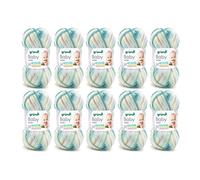 Gründl Laine Baby color - laine pour bébé à crocheter et à tricoter avec dégradé de couleurs - 70% acrylique, 30% polyamide - 10 pelotes 50 g / 150 m - taille d’aiguille 3,5-4,5 -bleu océan-marron