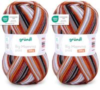Gründl Laine Big Mamma Print - Laine XXL à tricoter - grosse pelote 400 g / 1040 m - dégradé de laine en 100% polyacrylique - rouge feu citrouille-gris clair-anthracite-blanc (Lot de 2)