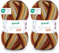 Gründl Laine Big Mamma Print - Laine XXL à tricoter - grosse pelote 400 g / 1040 m - dégradé de laine en 100% polyacrylique - moutarde-citrouille-cuivre-fauve-mousse (Lot de 2)