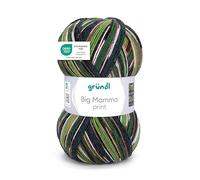 Gründl Laine Big Mamma Print - Laine XXL à tricoter - grosse pelote 400 g / 1040 m - dégradé de laine en 100% polyacrylique - brun foncé-vert sapin-blanc-chameau-pétrole