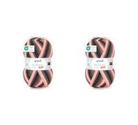 Gründl Laine Big Mamma Print - Laine XXL à tricoter - grosse pelote 400 g / 1040 m - dégradé de laine en 100% polyacrylique - pêche-rouille rouge-pin vert-blanc (Lot de 2)