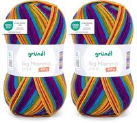 Gründl Laine Big Mamma Print - Laine XXL à tricoter - grosse pelote 400 g / 1040 m - dégradé de laine en 100% polyacrylique - maïs jaune-magenta-rouge feu-turquoise-vert herbe (Lot de 2)